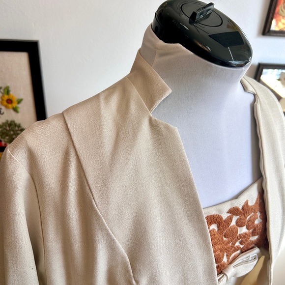 1960s Cream & Rust Embroidered Dress Matching Jacket Set – Mod Two-Piece - Picture 7 of 11